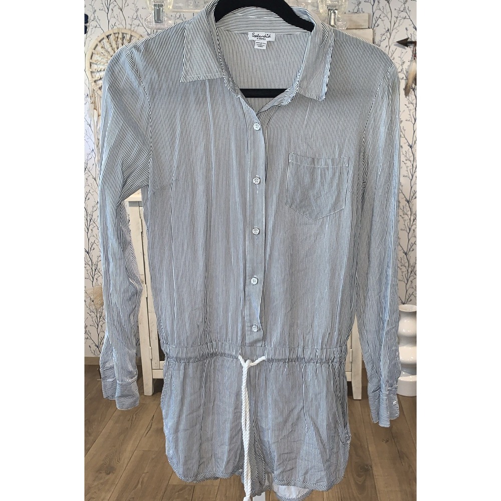 Splendid‎ Navy &White Stripe Romper Drawstring Waist Long Sleeves XS